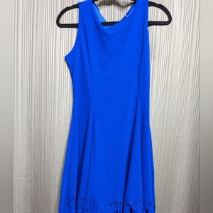 Womens Medium Royal blue fit and flare dress Scalloped detail hemline.